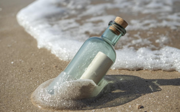Flaschenpost am Strand erstellt mit KI